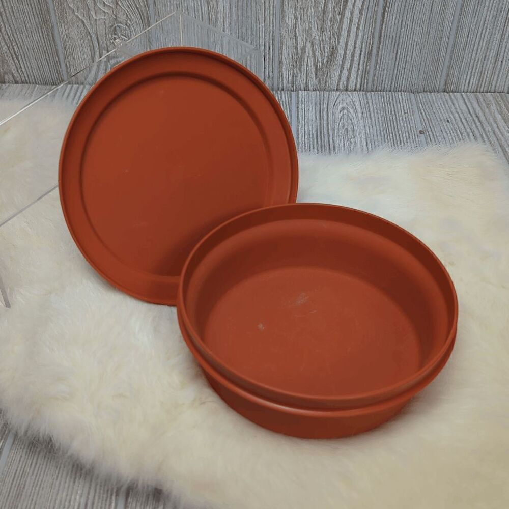 Vintage Tupperware Serve and Seal Bowl and Plate Lid Dark Orange